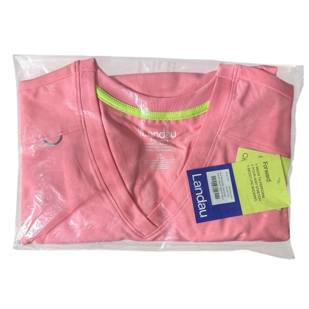 Landau Forward Scrub‎ Top Women 3XL Rose Quartz Pink V-Neck Stretch NWT LT101